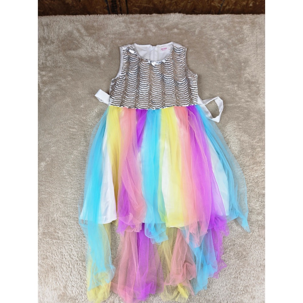 Sunny Fashion Girls Rainbow Tulle Sequin Party Dress Sleeveless Multicolor Sz 10